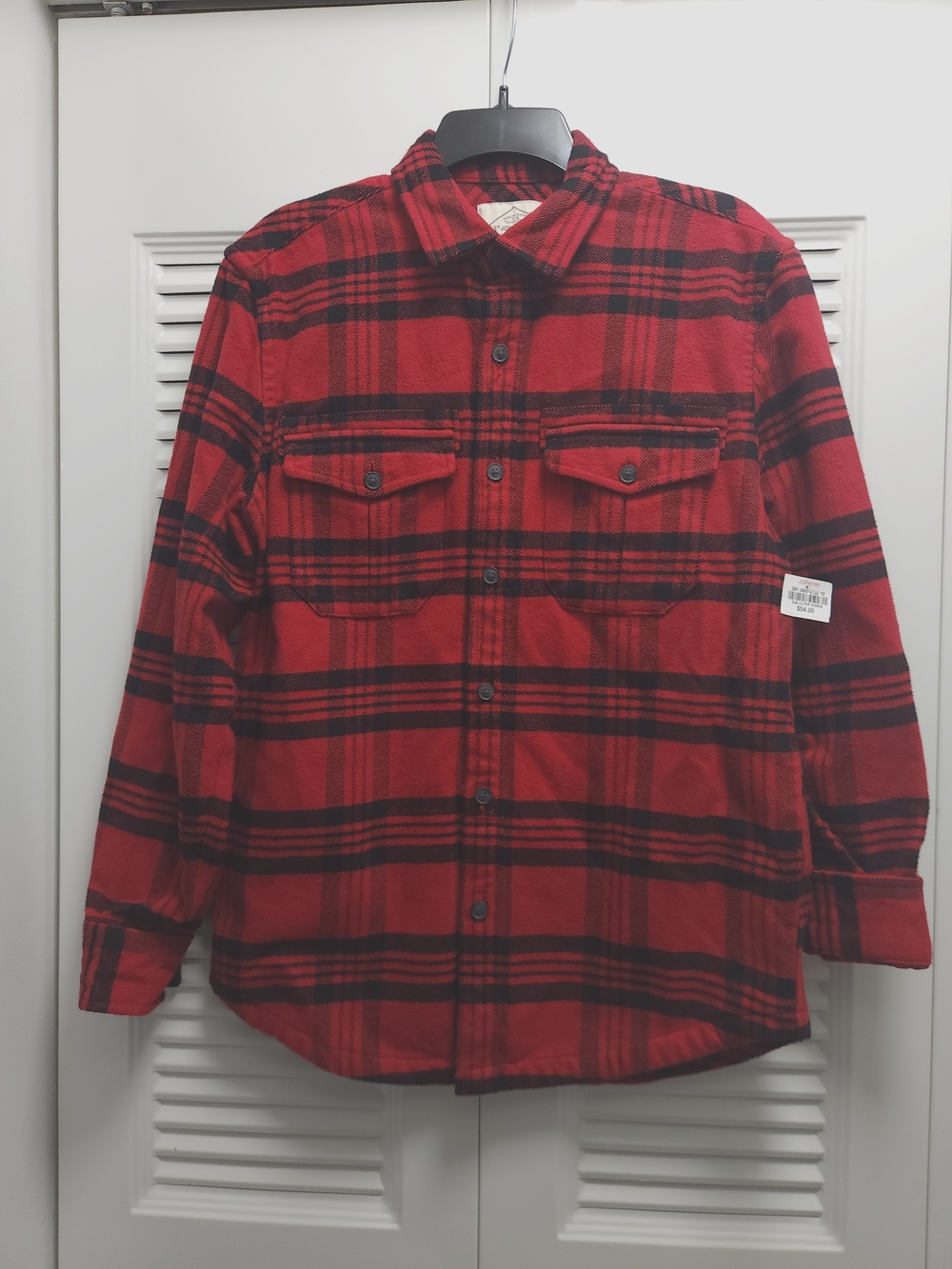 NWT St. John's Bay Men's Small Red Black Plaid Flannel Shirt Jacket Shacket 100%